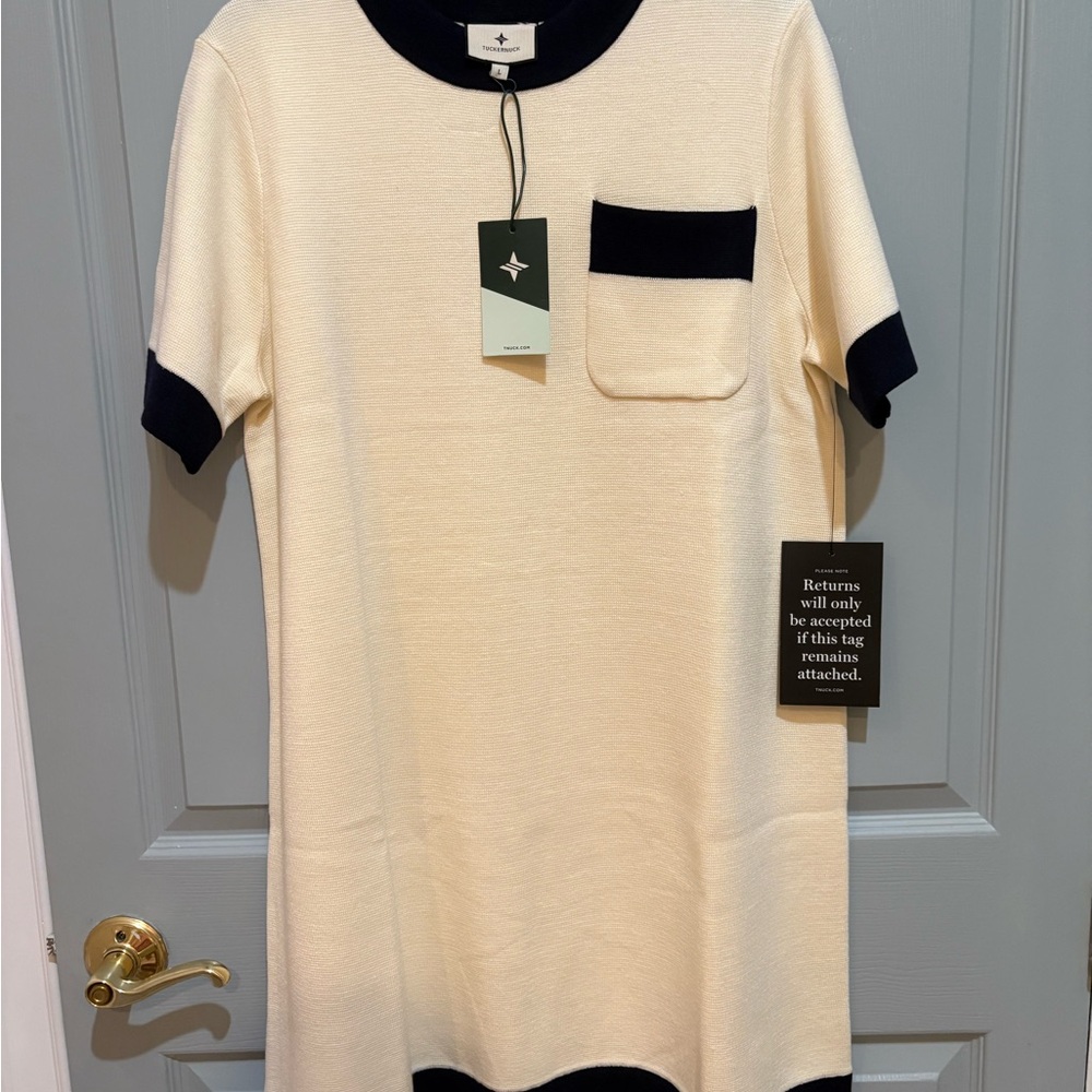 Tuckernuck Cream and Black Mini Sweater Dress